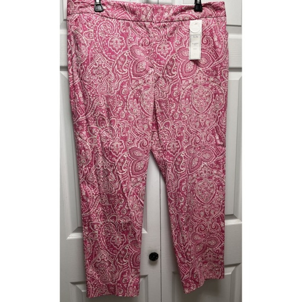 Charter Club Women's Pink Cotton Mid Rise Zippered Straight Leg Trouser‎ Pant 18